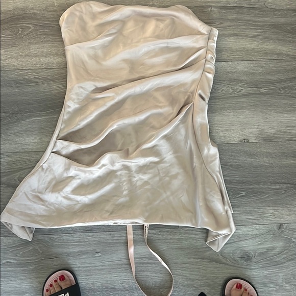 House of CB Jasmine oyster gray Elegant Strapless mini Dress L - Picture 2 of 6